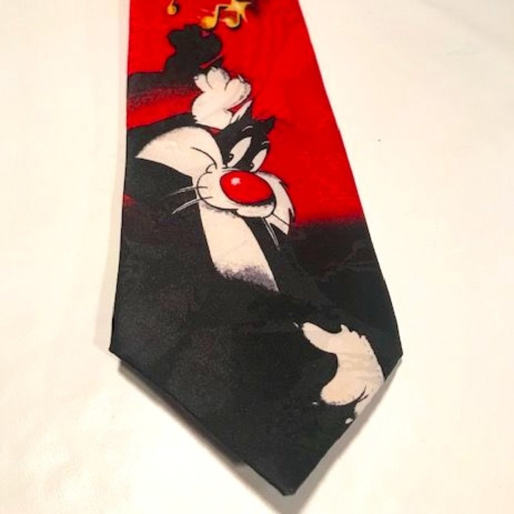 Vintage Looney Tunes Neck Tie - Sylvester - Tweety Bird - Red - 1995